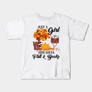 Just a girl who loves fall and books Kids T-Shirt